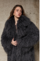 Long fur coat made of natural llama in graphite color